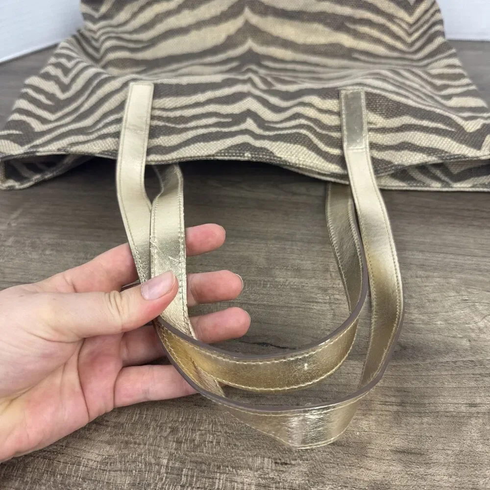 Michael Kors Gold Zebra Print Tote Canvas Bag Purse